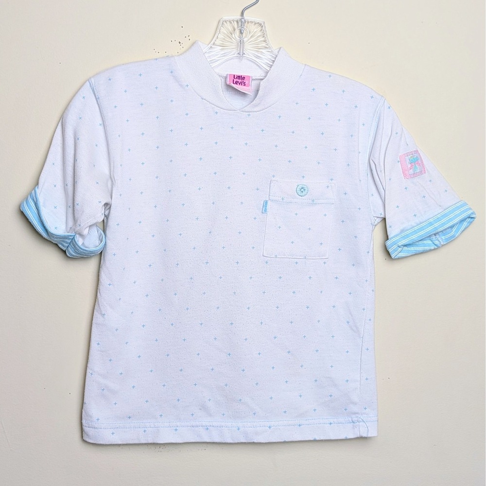Vintage Little Levi's 90s Floral Cuff White Polka Dot Girls Shirt‎ Size 7/8